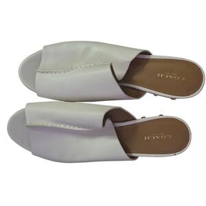 Coach Mule Wedge Heel Leather Ivory Open Toe Studded Shoes Size 11